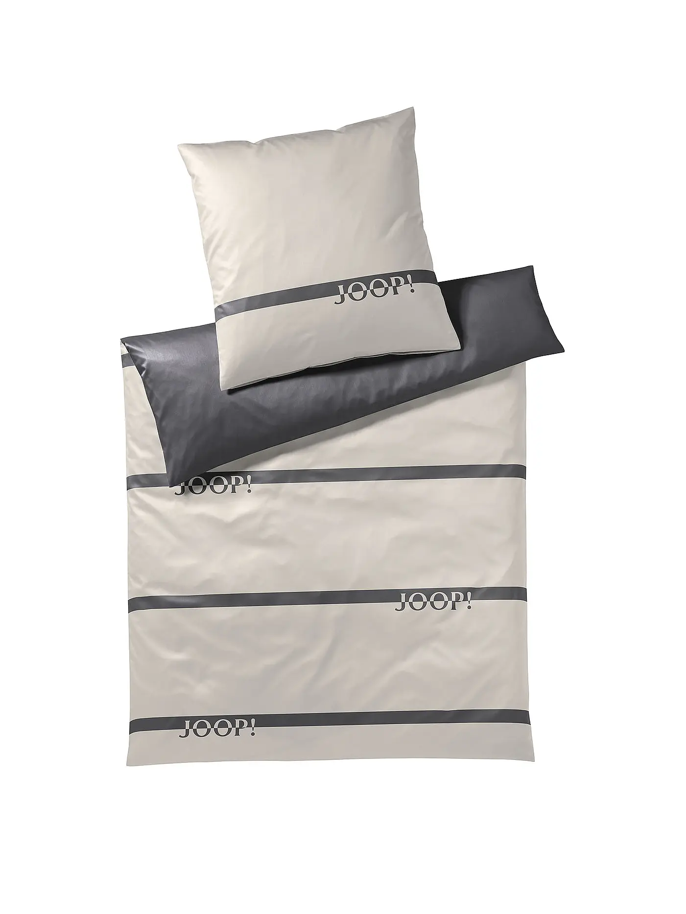 JOOP | Satin Bettwäsche Logo Stripes 70x90cm / 140x220cm Olive | grau